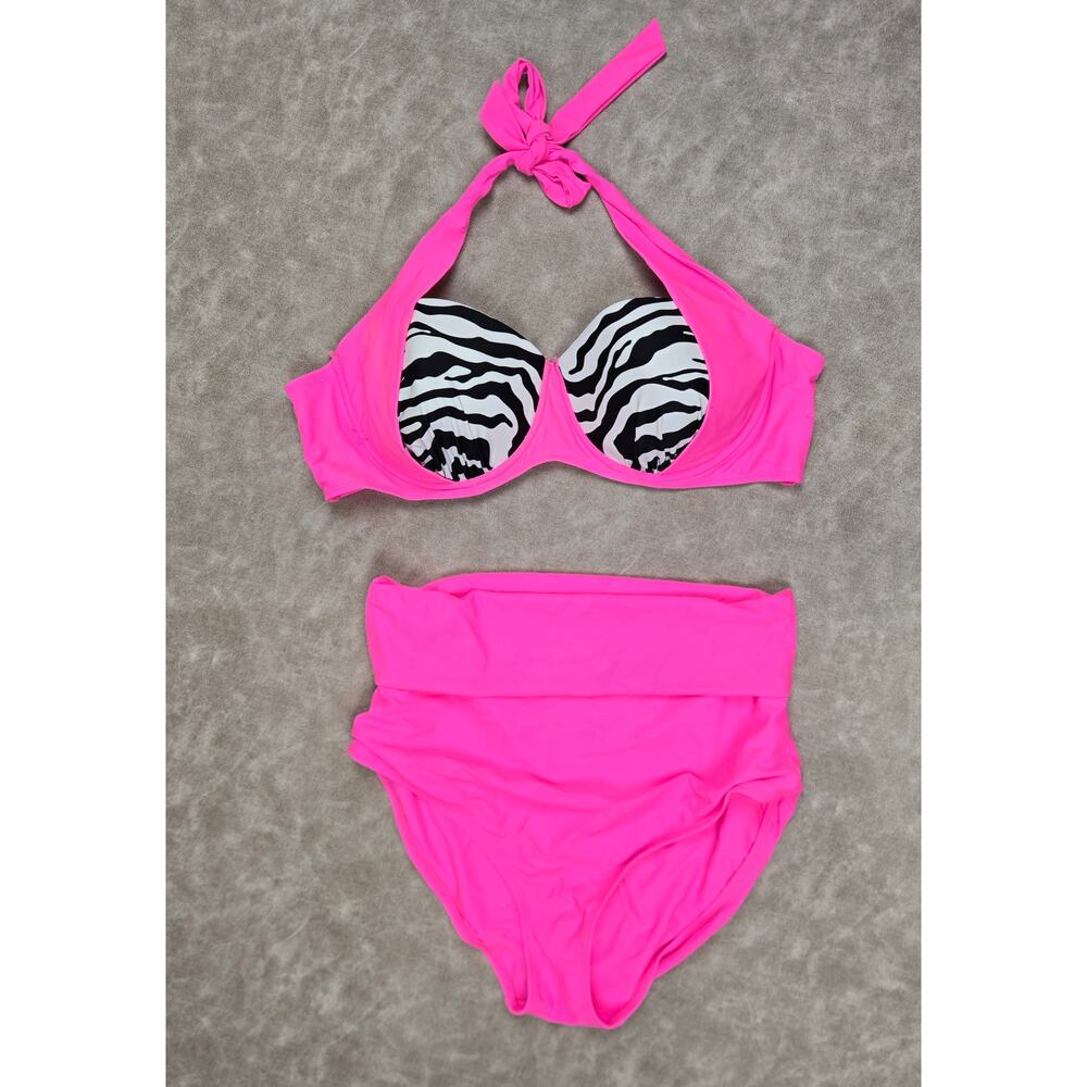 Joe Boxer Neon Pink High-Waist Bikini Set / Top Size 20, Bottom Size 16